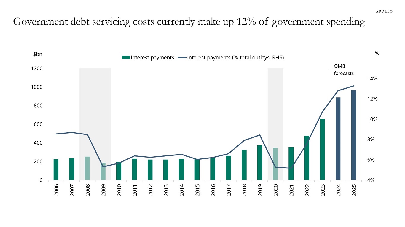 Government debt servicing costs currently make up 12% of government spending