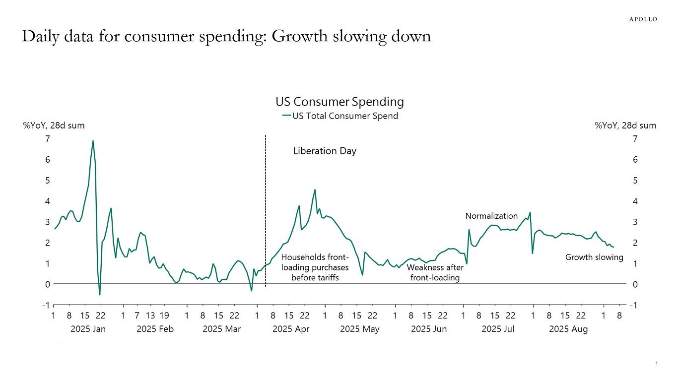 Daily data for consumer spending: Growth slowing down