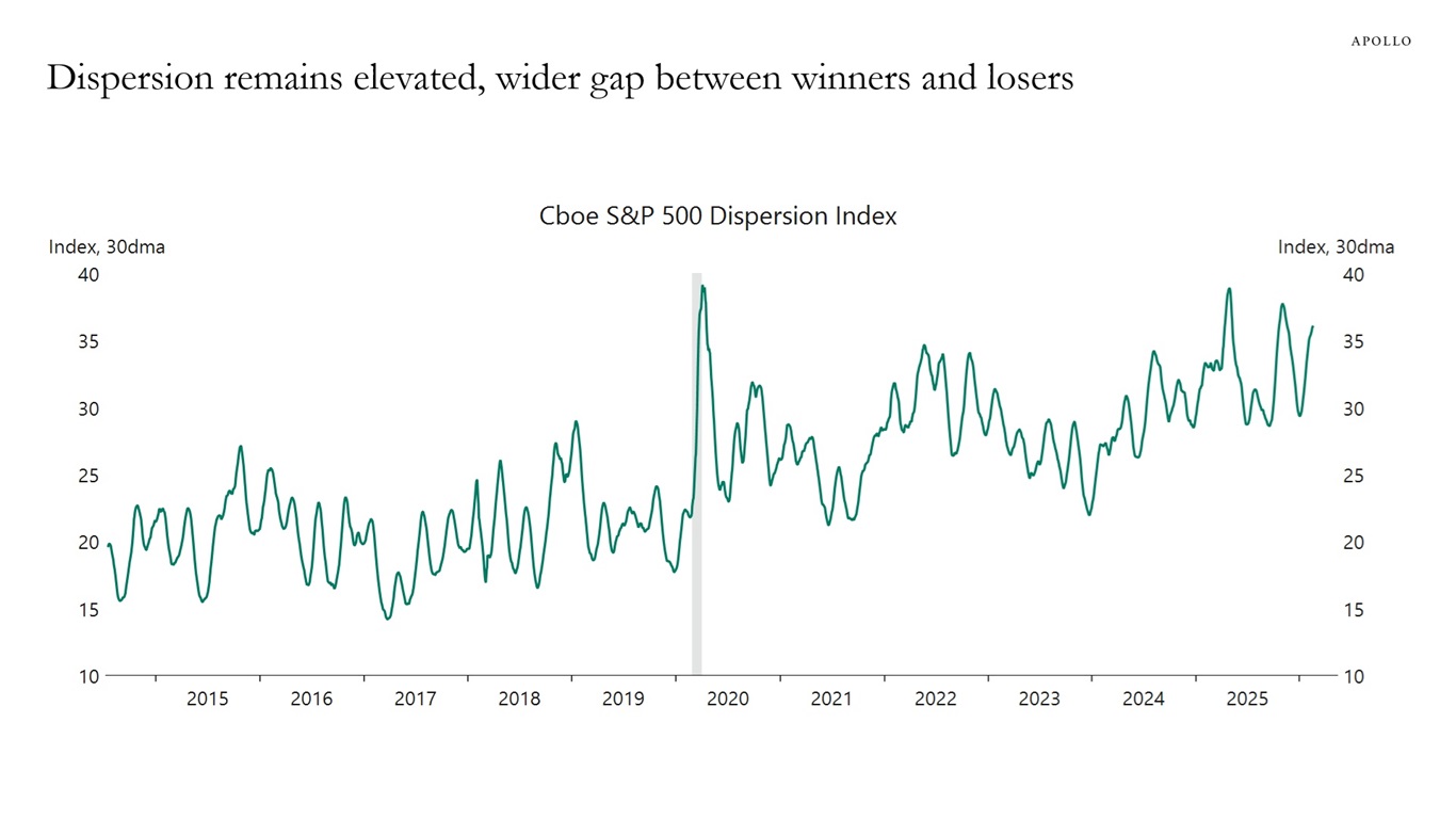 Dispersion remains elevated, wider gap between winners and losers