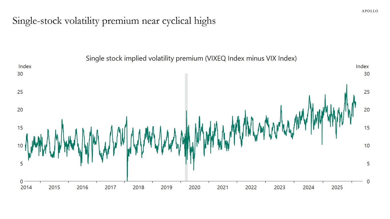 Single-stock volatility premium near cyclical highs