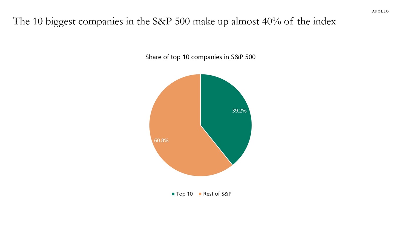 The 10 biggest companies in the S&P 500 make up almost 40% of the index